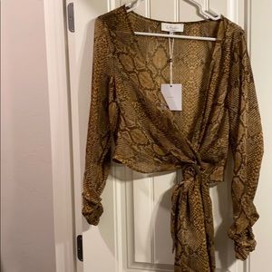 REVOLVE sheer snake skin crop wrap top w/ buckle